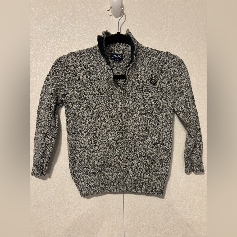 Chaps | Black and White Zip-Up Sweater for Kids | Size 6 kids